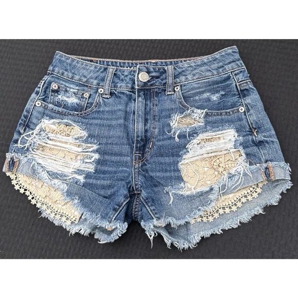 Women's American Eagle Outfitters Hi-Rise Festival Shorts Size 2 Lace Ripped - Picture 1 of 5